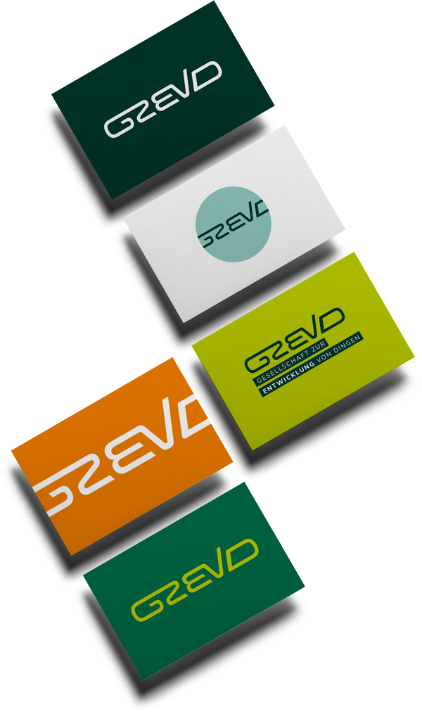 Ein Mockup mit verschidenen Varianten des Firmenlogos der GZEVD.