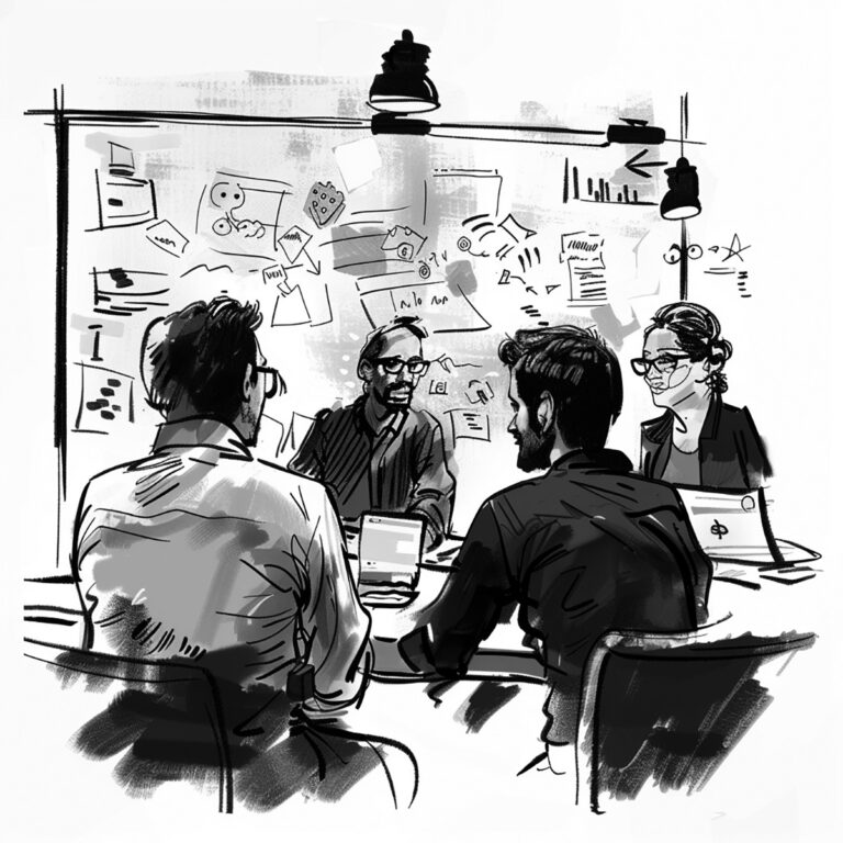 Werbeagentur beim Kickoff als Skizzenbild